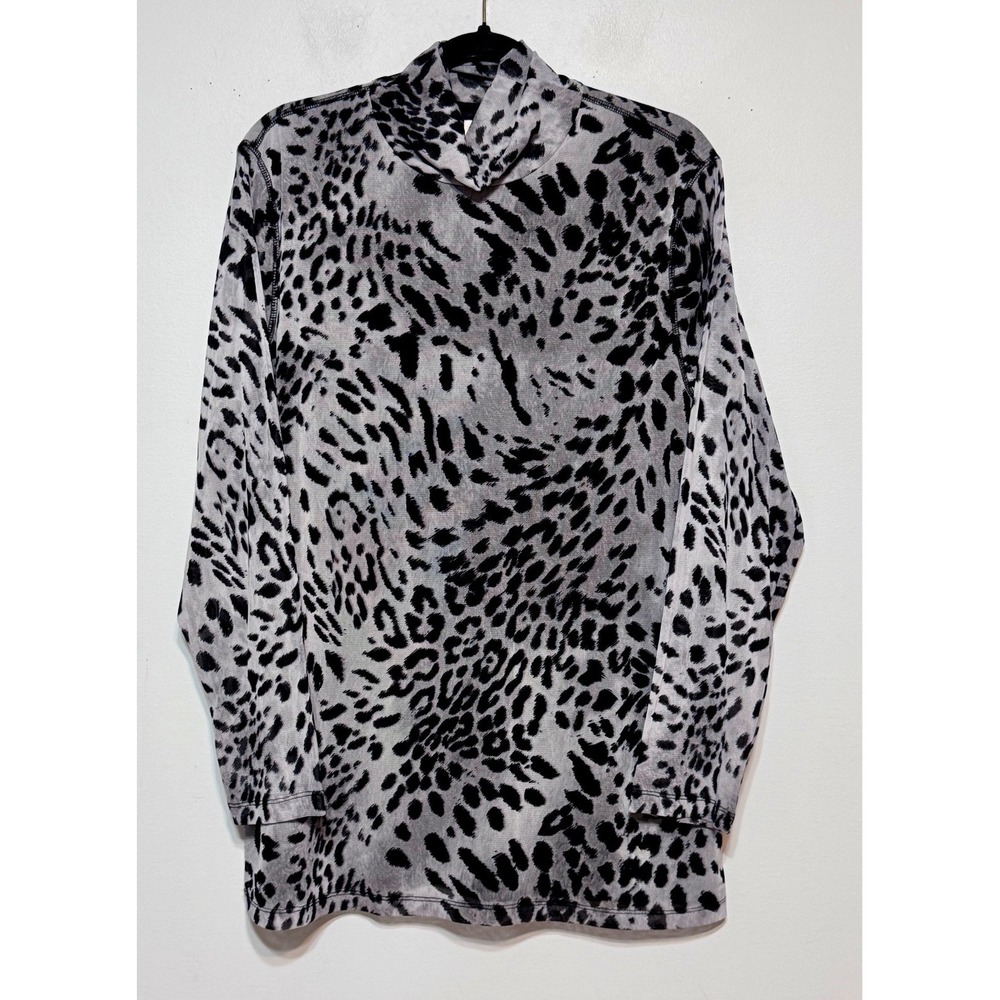 Chico's Mob Wife Leopard Mock Neck‎ Mesh Tunic Top Size XL Old Money City Girl
